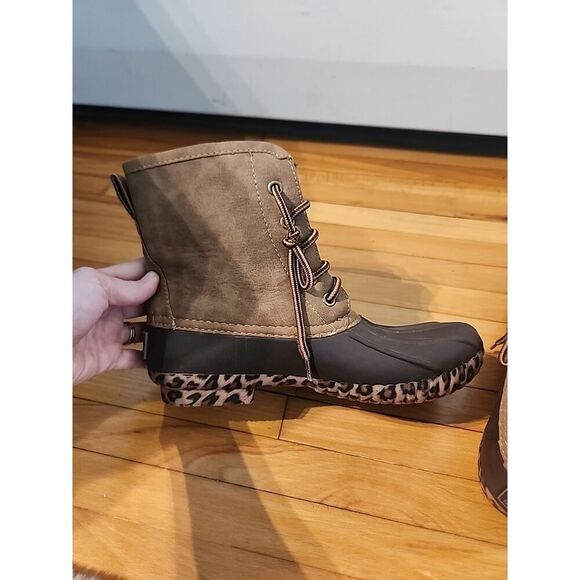 Marley Lilly Duck Boots Women Size 6 Brown Waterproof Rain Boots Leopard NICE - Picture 5 of 9